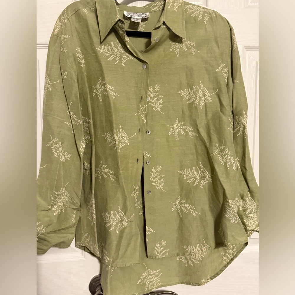 Green Silk & Linen Blouse